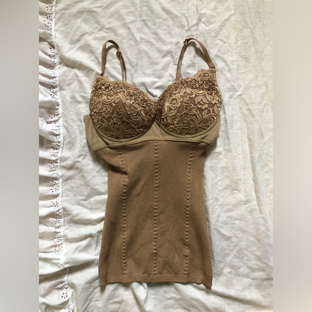 Rare Vintage Marciano Silk Tan Beaded Corset Top